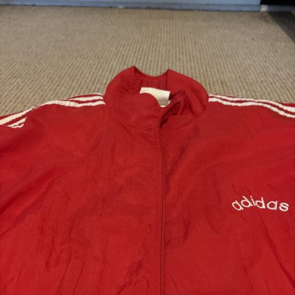 90s 80s Vintage Mens L ADIDAS ORIGINALS Nylon Red Running Track Jacket - Picture 3 of 16